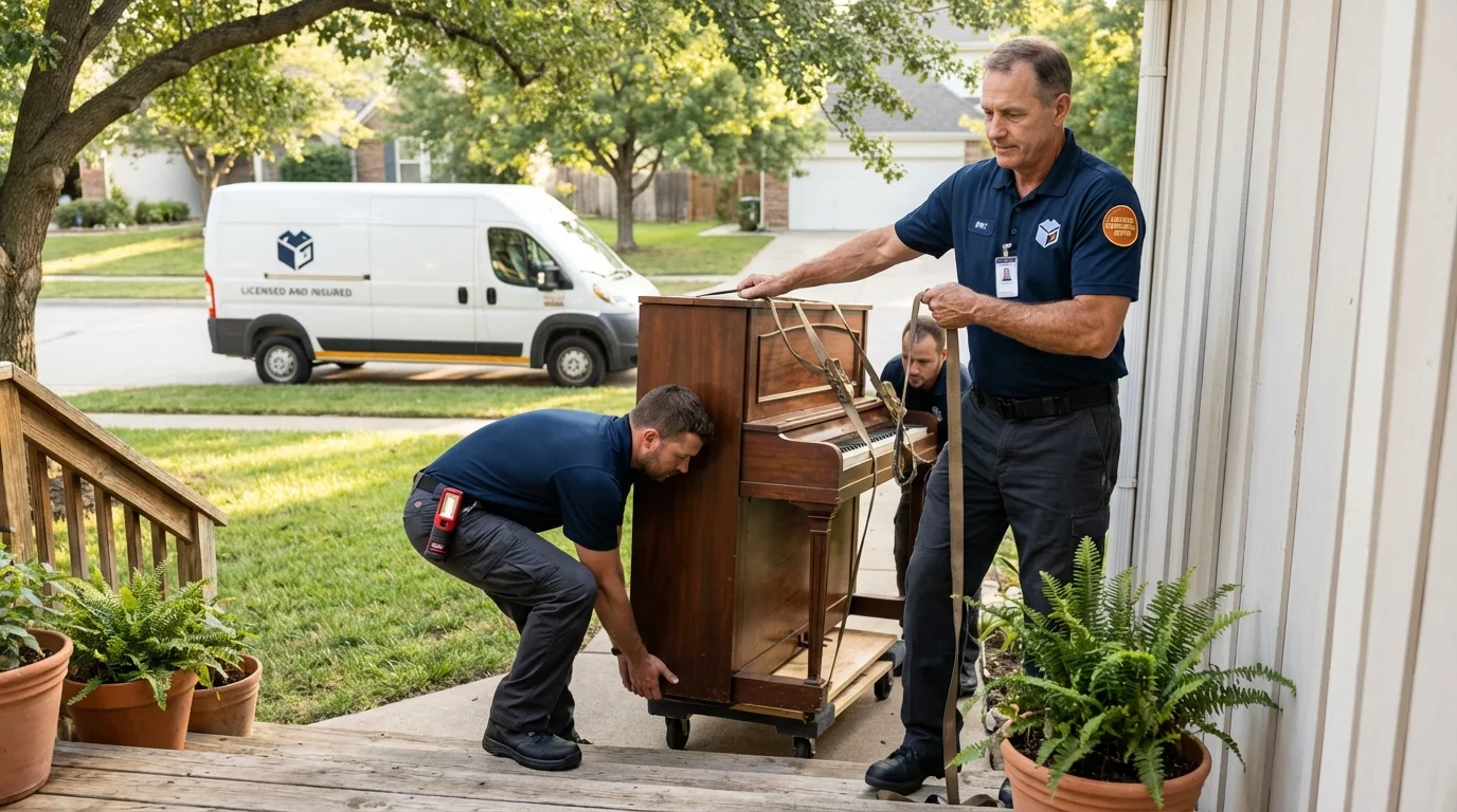 Licensed piano movers securing grand piano in Maysville, GA