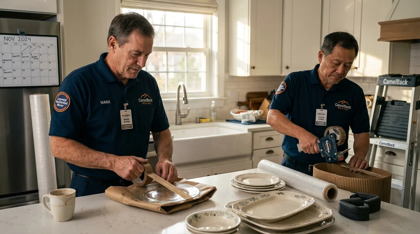 Professional crew packing kitchen dishware in Maysville, GA